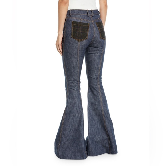 ROSIE ASSOULIN High-Rise Plaid-Pocket Flare-Leg Jeans (J1) - Picture 4 of 10